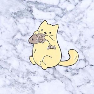 Cat w/ Fish Enamel Pin